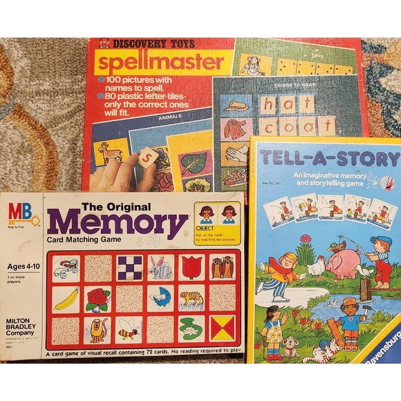 Vintage 90s Preschool Board Games Lot of 3 Tell A Story Memory‎ Spellmaster - Picture 1 of 10